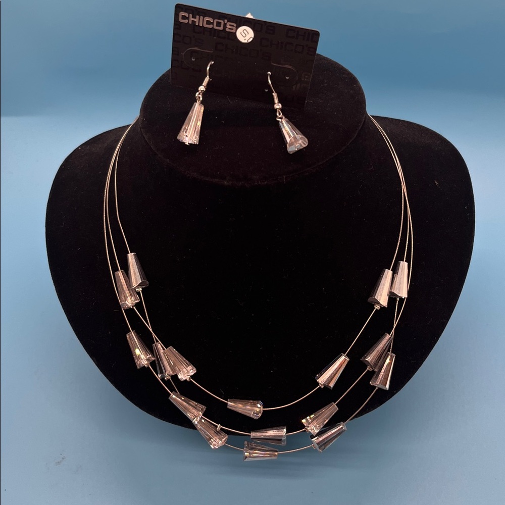 #0137.  Chico’s Elegant Acrylic/Silver Necklace and Earring Set